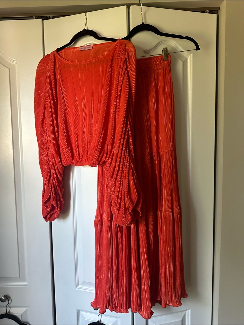 Nichole Lynel Vibrant Orange Pleated Two-Piece Set